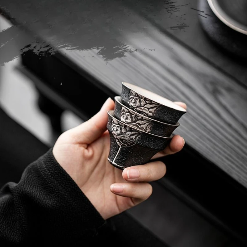 Black Pottery Remnants Cloud Teacup Aesthetic Tea Bowl Cute Cup Tea-tasting Meditation Cup Jianzhan Master Cups