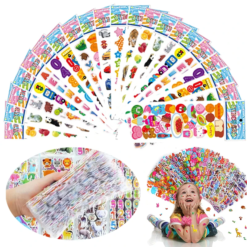 8sheet/lot Children Stationery Sticker 3D Sticker Multiple Series Scrapbook Album Decorative Stickers School Rewards TMZ