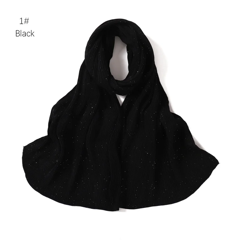 2024 New Solid Color Women Hijab Scarf Crinkle Glitter Muslim Shawls Stretchy Headband Bandana Wrap Soft Sun Protection