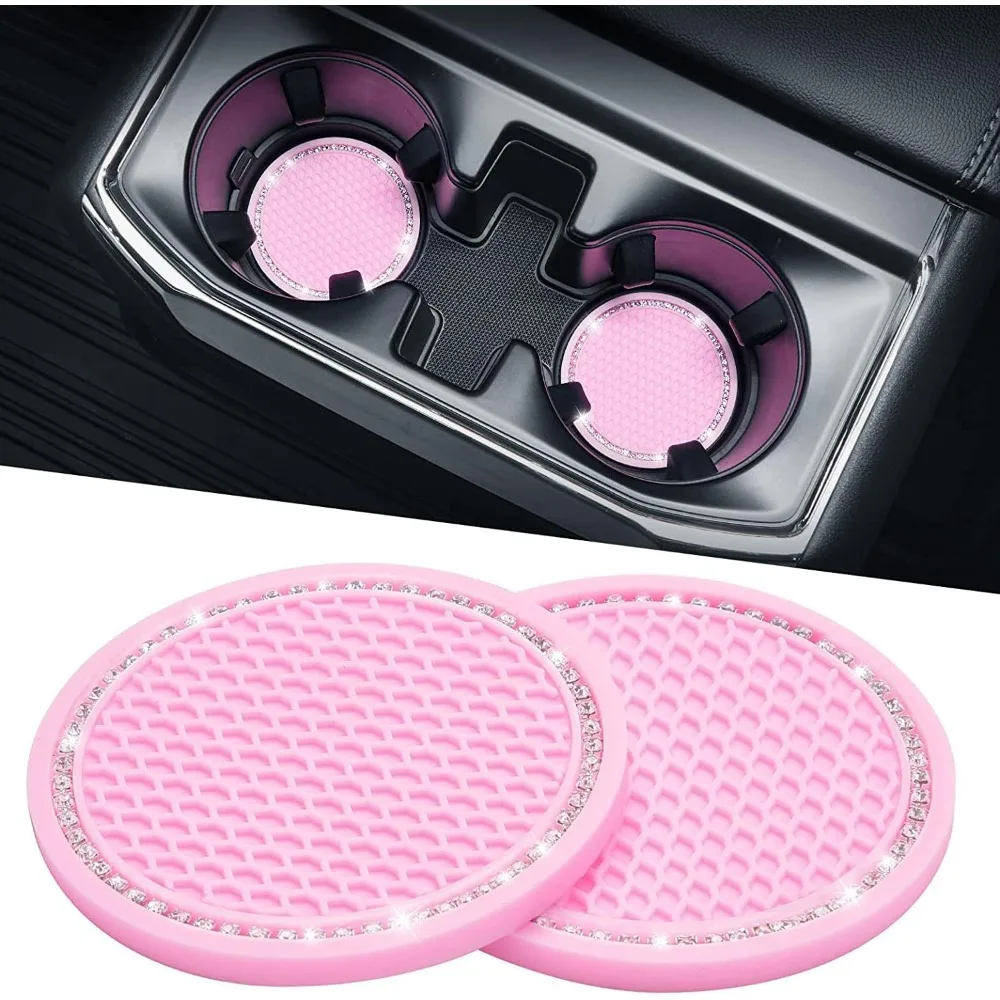 

Cup Holder Coasters for Car, 2 Pack Universal Anti-Slip Car Coasters with Crystal Rhinestone, 2.75 inch/6.98 cm PVC Cup