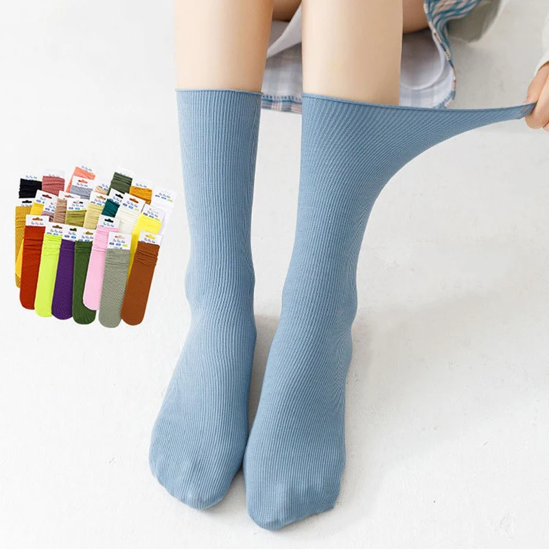 5Pairs/set Women Summer cute Socks Thin Loose Velvet Nylon Soft Breathable Long Socks Solid Color Casual Calcetines mujer