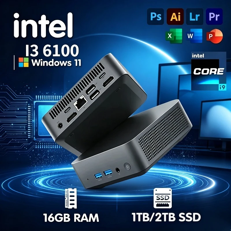미니 PC 인텔 코어 I3 6100 윈도우 11 프로 16GB RAM 1TB 2TB SSD WIFI6 BT5.2 4K HD 미니 게이밍 오피스 스터디 데스크탑 컴퓨터