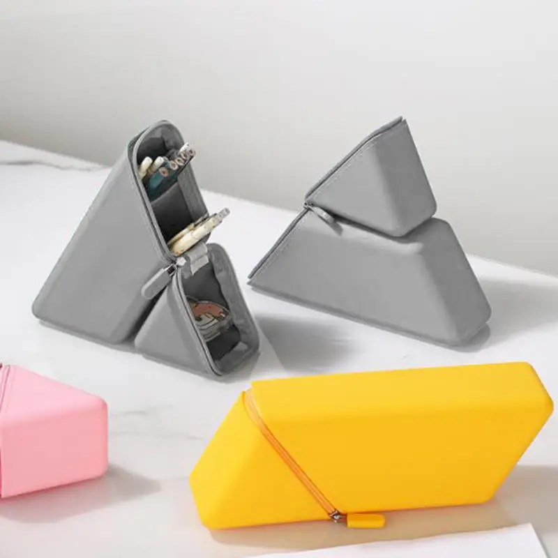 1Pc Silicone Pencil Case Large Capacity Student Pencil Case Gradient Rectangular Stationery Organizer Pencil Bag Office Supplies