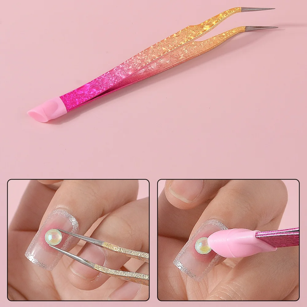 1 قطعة ملاقط منحنية مستقيمة من الفولاذ المقاوم للصدأ أداة دقيقة بزاوية من الفولاذ المقاوم للصدأ لأحجار الراين والزينة #6