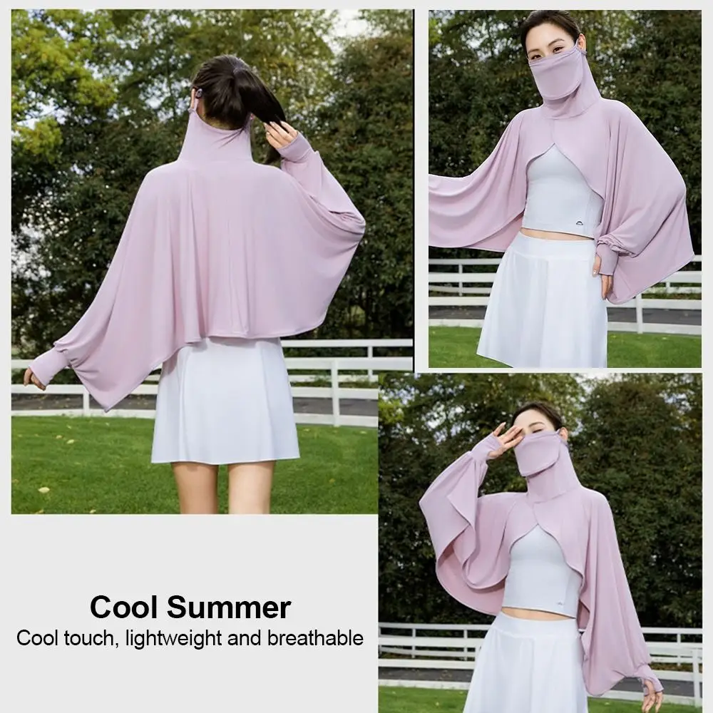 Face Cover Women's Cooling Shawl 2 in 1 UV Protection Summer Arm Sleeves Breathable with Finger Hole Sun Protection Cape