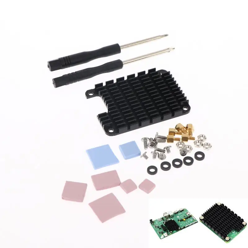 New Aluminum For CM4 Heatsink Reserved Hole Design With Installation Tool Aluminum Alloy Heatsink With Thermal Tapes