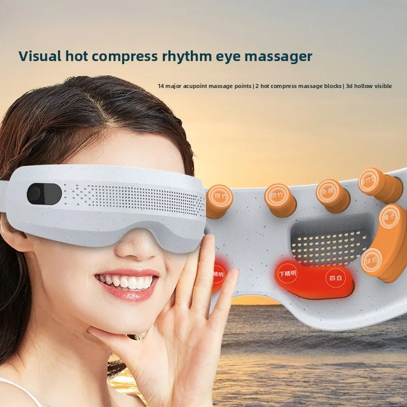 New Visible Eye Massager Care Device, Smart Hot Compress Eye Acupoints Massage Glasses with Bluetooth Music for Improve Sleep