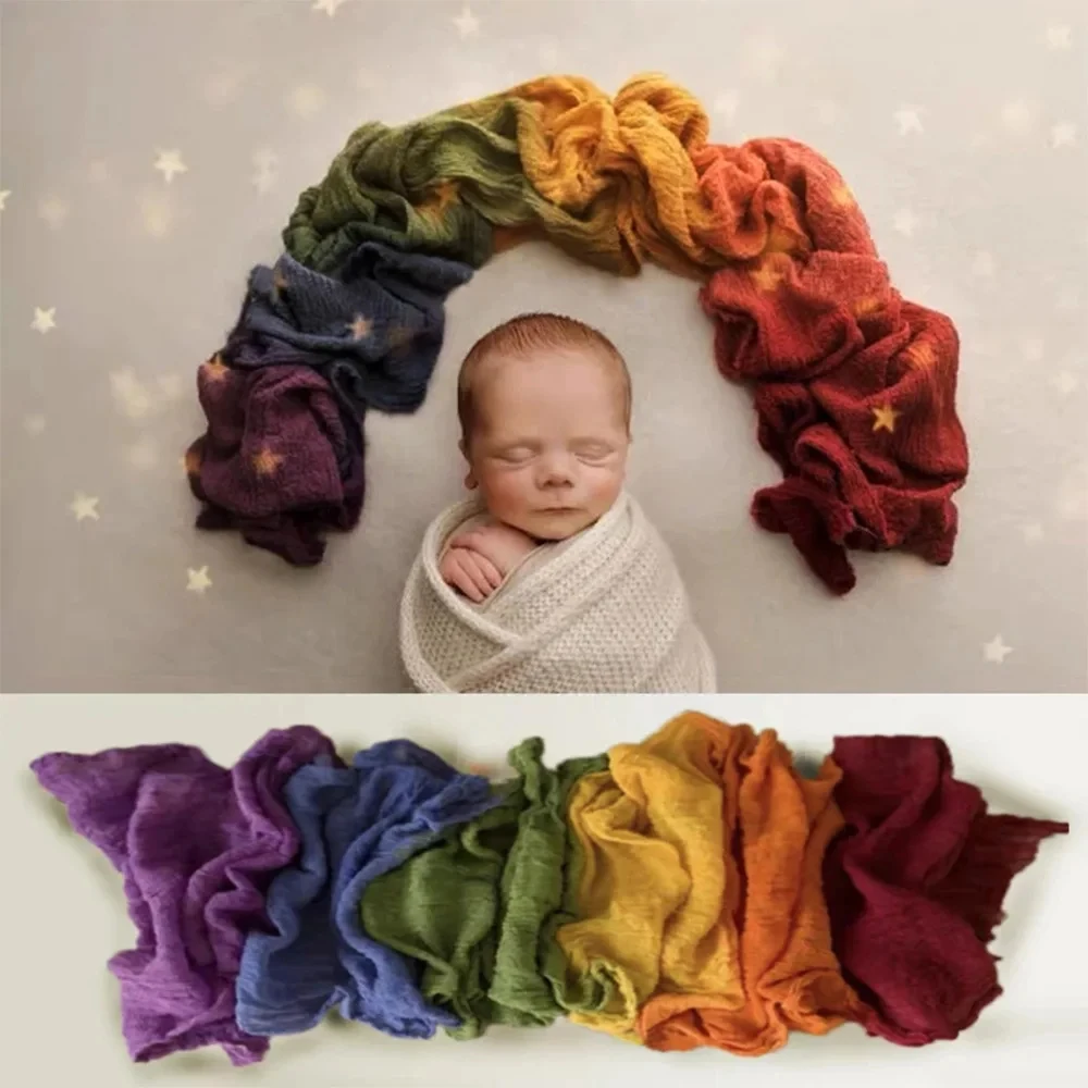 Newborn Photography Wrap Rainbow Soft Cotton Seersucker Swaddle Baby Posing Studio Tie Dye Rainbow Photo Swaddle Blanket