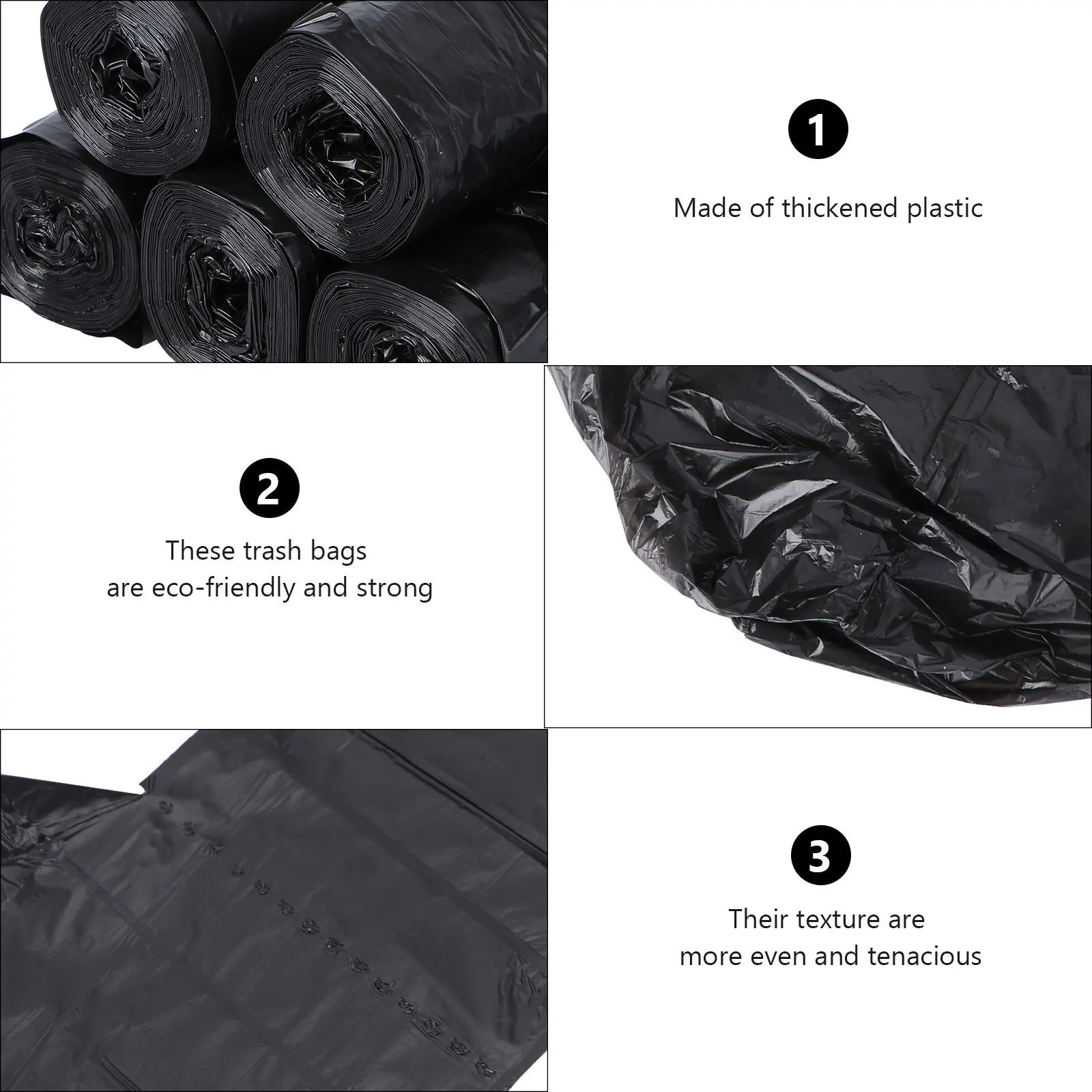 

5 Rolls Leak Proof Portable Garbage Bags Thickened Plastic Strong Handle Tie for Kitchen Home Office Rubbish Trash Bags Black
