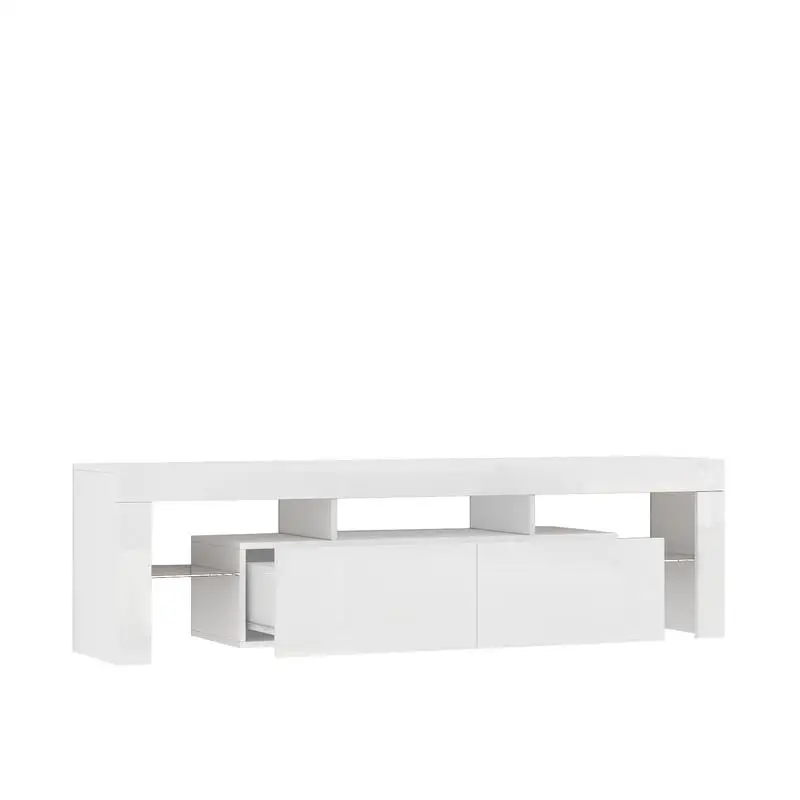 Soporte de TV moderno de alto brillo con iluminación LED para televisores de hasta 65 pulgadas, elegante consola de TV con gabinetes de almacenamiento para sala de estar