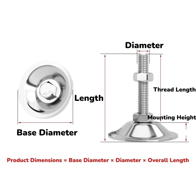 304 Stainless Steel Flat Bottom Bell Mouth Heavy-duty Horn Mouth Fixed Adjustable Foot Base Screw 60/75/85/100mm