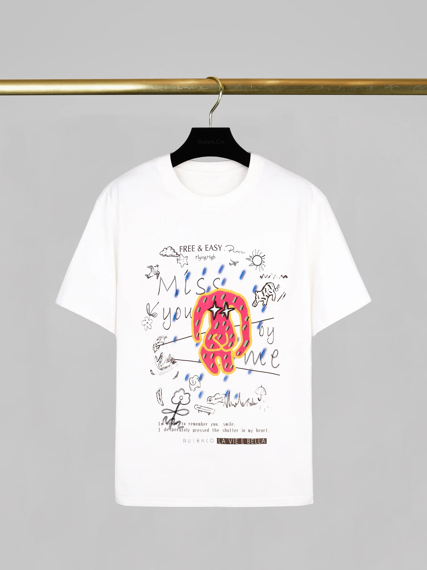 

Хлопковый трикотажный топ Love's Utopia с круглым вырезом и принтом, повседневный свободный крой, летний топ для женщин 40+