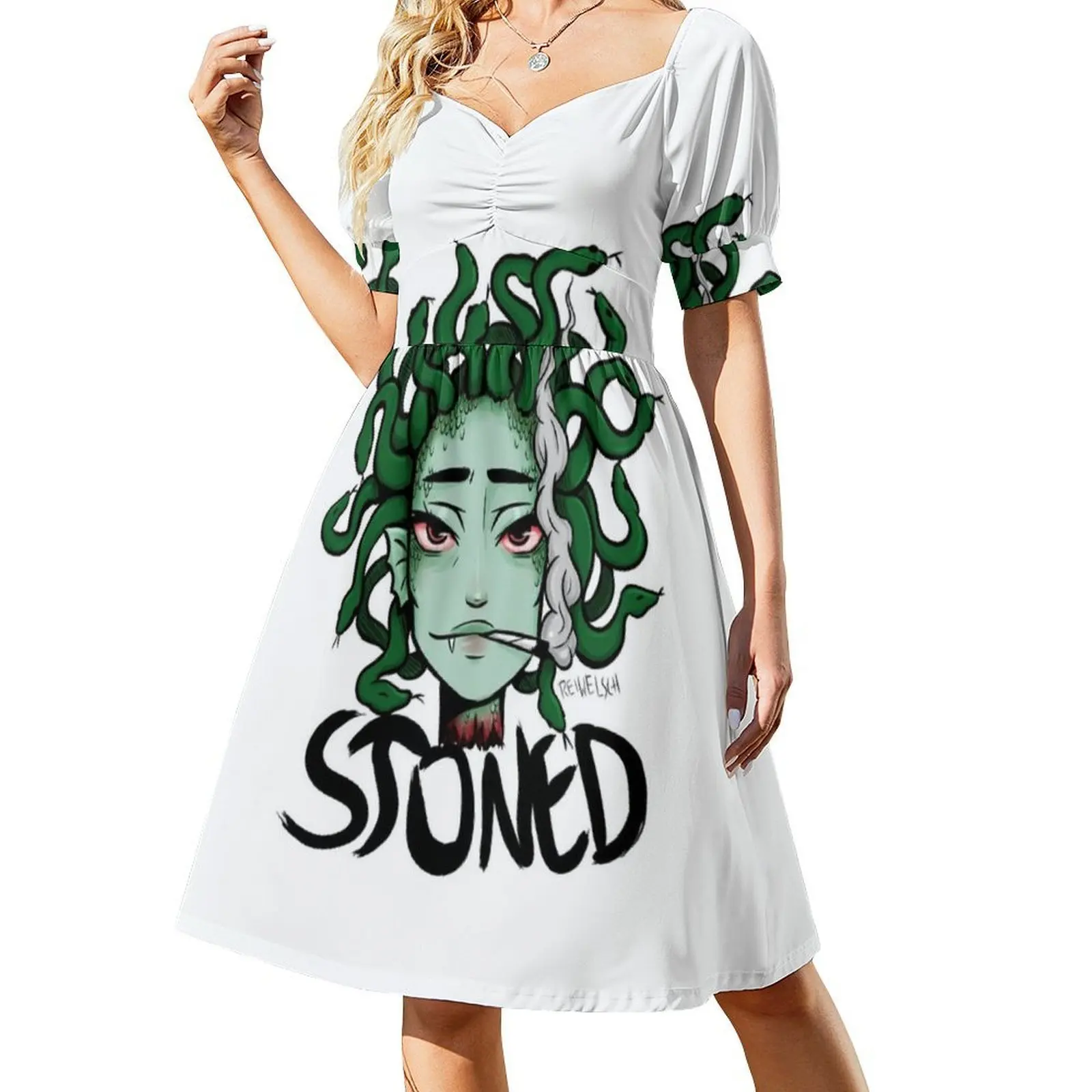 فستان قصير على طراز Preppy للنساء على شكل حرف a فضفاض مناسب فستان يوم غير رسمي المخدرات الاعشاب الممزق فستان الأساطير اليونانية للفتيات #2