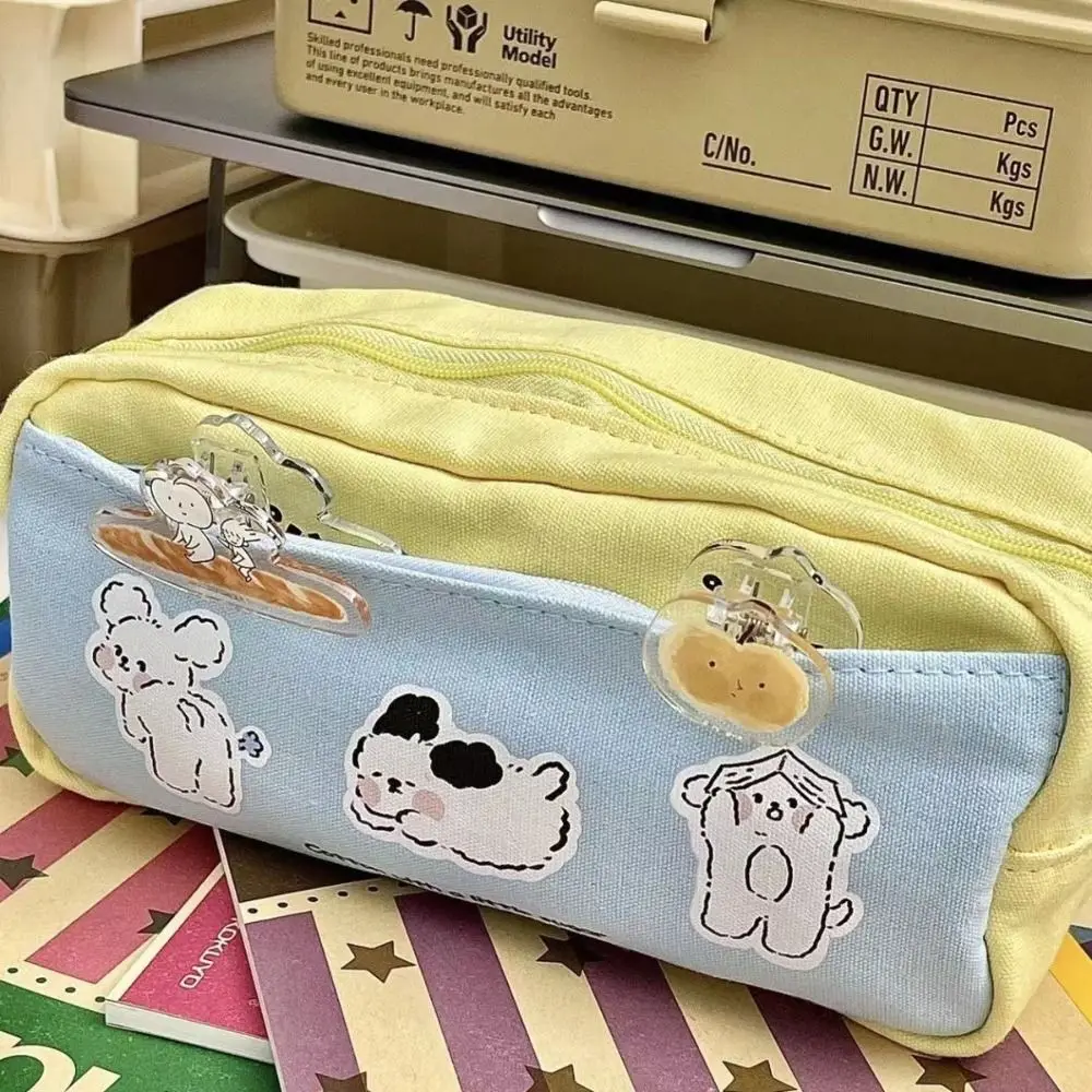 Puppy Print Zipper Pencil Bag Multi-function Stationery Case Cute Storage Bag for Student School Supplies Large-capacity