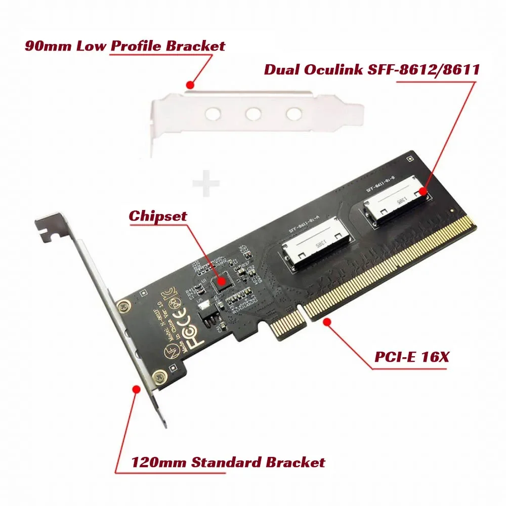 Oculink PCIe 3.0 4.0 X16 To Dual SFF-8612 8i SFF8611 8x VROC Adapter for Mainboard SSD Graphics Card PCI-Express 16x 80pin NVME