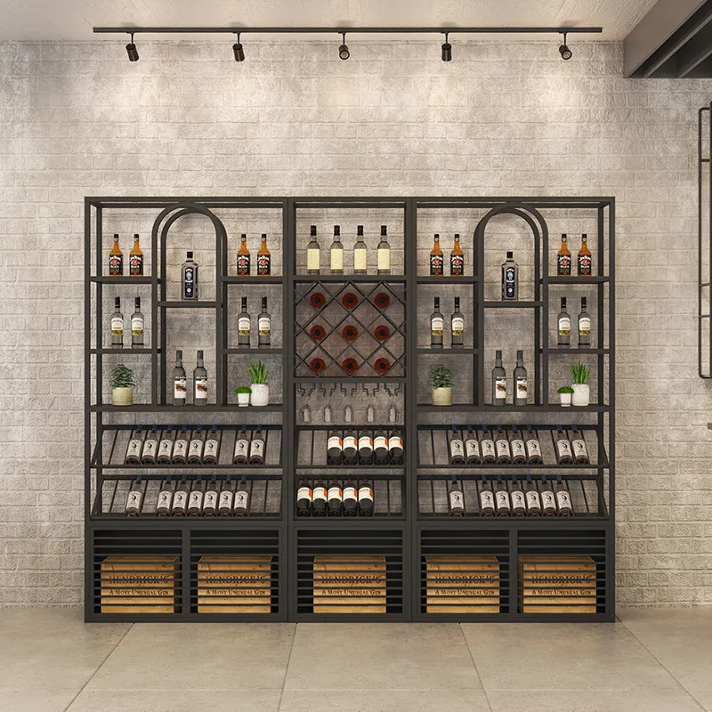 

Кованая винная стойка в ретро-индустриальном стиле, напольный коммерческий винный шкаф-витрина, черный, простой дизайн