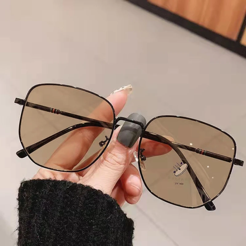 Photosensitive Color Changing Sunglasses Metal Frame Myopia Glasses Korean Women's Reading Glasses 0 To -6.0