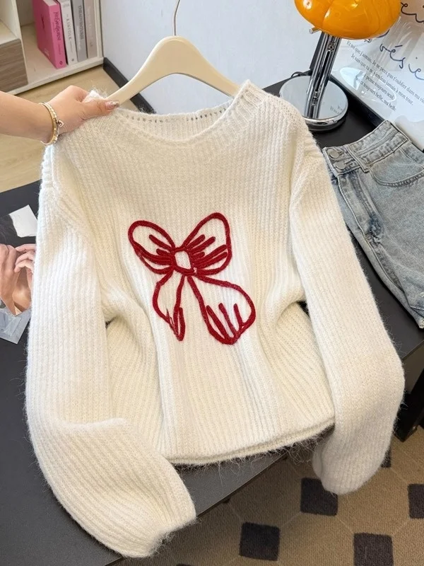 

Ladies Loose Long Sve Knitted Sweater Knot Sle plus Size Comfortable Slimming Color Autumn Winter Top