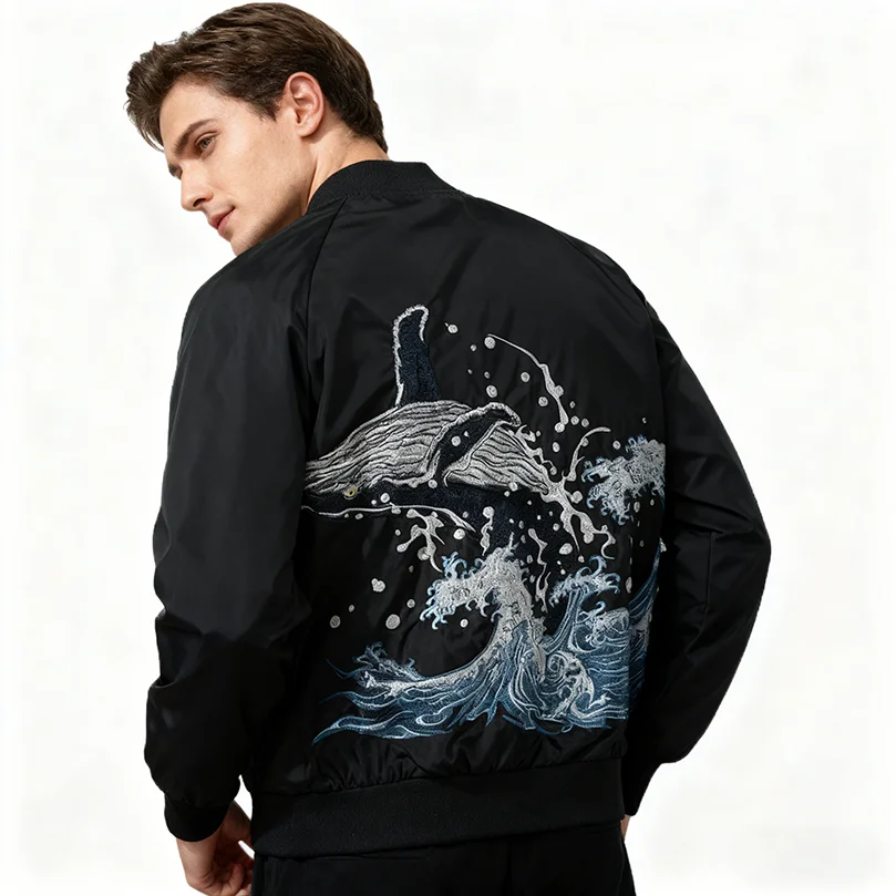 

Padded Whale Embroidered Bomber Jacket Men MA1 Thick Coat Oversize Baseball Male Coats Spring Winter Japanese Sukajan Z1