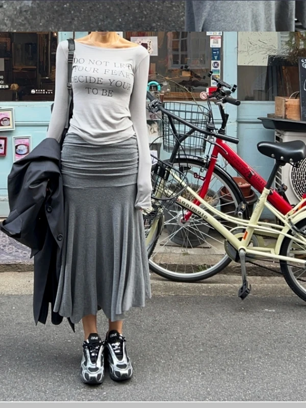 

Faionable High Waist Pleated Skirt for Women Unique Design Sensation Ele Agel Pure Desire Long Skirt