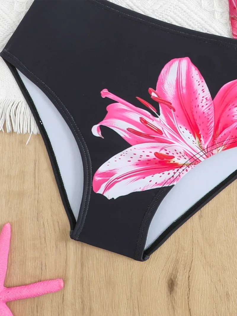 UNITIM Bikini-Anzüge für Mädchen im Alter von 7 bis 16 Jahren, zweiteilige Badeanzüge mit Blumenmuster für den Sommer, Bikini-Badebekleidungsset für Teenager-Mädchen, 3-teilige Badeanzüge – Detail 4