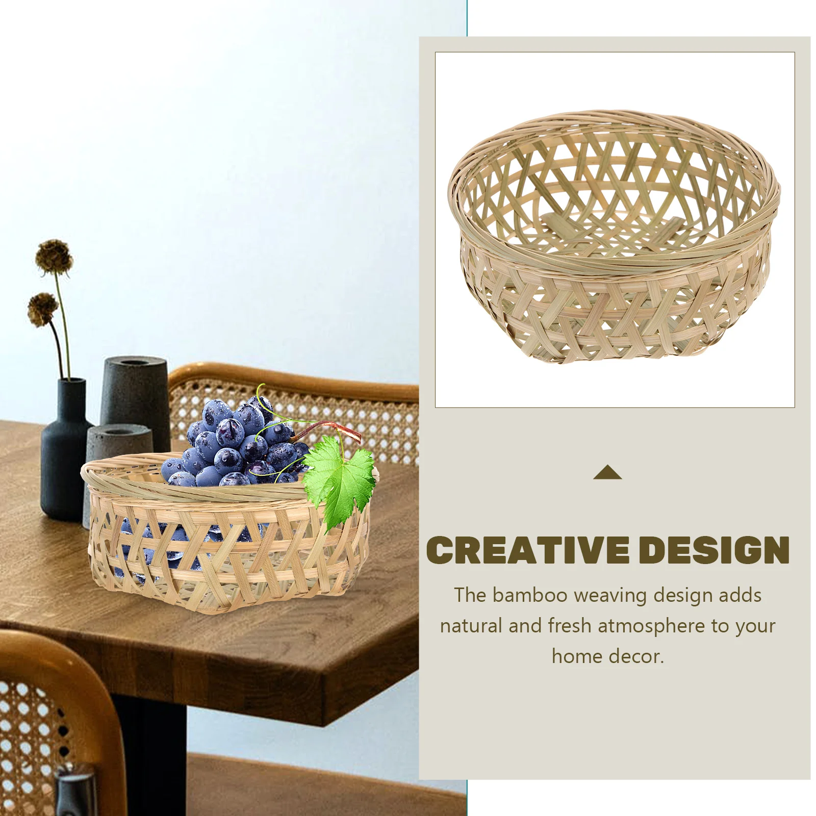 

Bamboo Woven Storage Basket Retro Elegant Food Holder for Home Kitchen Party Wedding Picnic Household Use