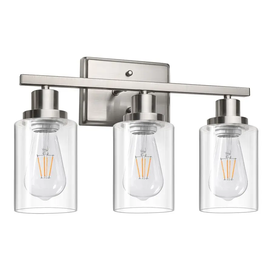 

Bathroom Vanity Light Fixtures, 3 Light Wall Sconces Lighting with Clear Glass Shade, Brushed Nickel Wall Lights for Mirror, Kit