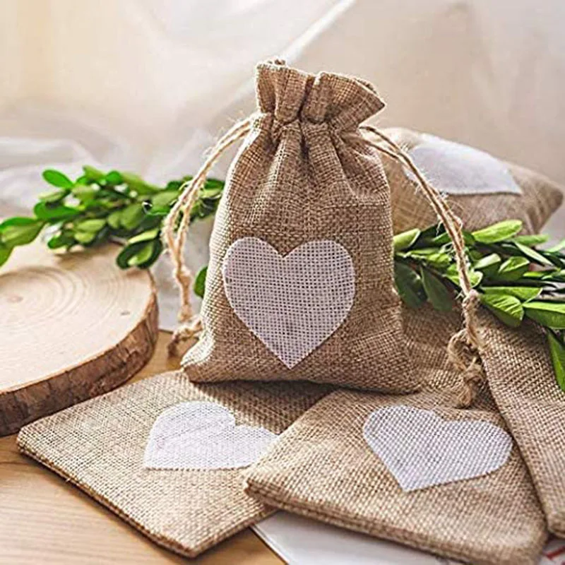 1pcs Wedding Small Bags Christmas New Year Party Gift Heart Drawstring Pouches Jewelry Package Sacks Wedding Gift Bags Candy Bag