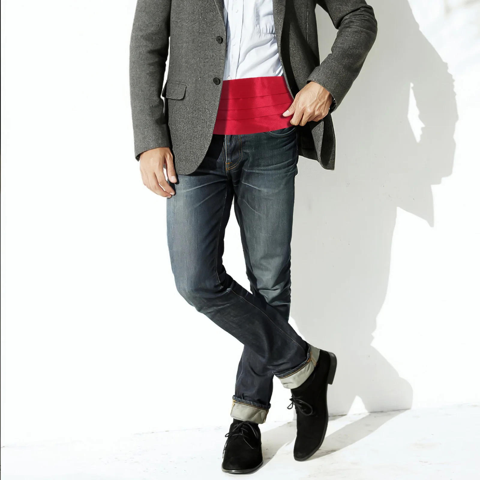 レッドサテンスーツカマーバンド男性用調節可能なフォーマルウエストバンドタキシードアクセサリー結婚式イベントパーティードレスサテンウエストバンド