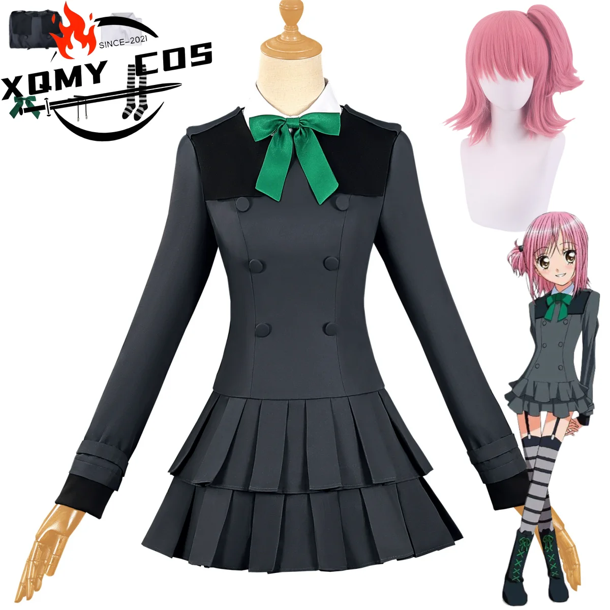 

XqAnime Shugo Chara Hinamori Amu Cosplay Costume Cute British Style School Uniform Dress Wig Woman Kawaii Daily Campus Suit