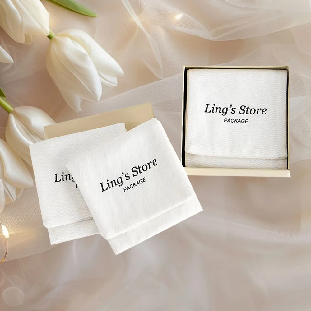 50/100Pcs Custom Logo 8x8cm Herringbone Cotton Jewelry Organizer Bag Envelope Style Jewellery Pouch For Earring Bracelet Pendant