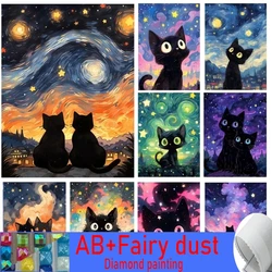 Diy 120 Colors AB Fairy Dust Diamond Painting Cross Stitch Kit Starry Sky and Black Cat Rhinestone Mosaic Embroidery Home Decor