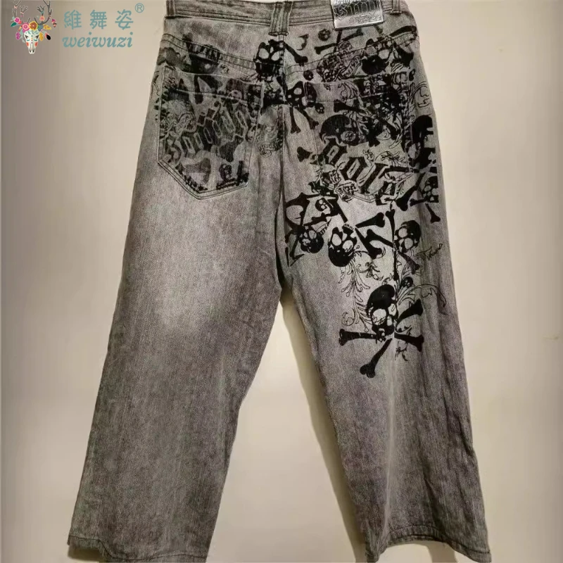 

Женские джинсы Harajuku, готический скелет, графика, мешковатые джинсы в стиле ретро, джинсовые брюки в стиле хип-хоп с высокой талией, Y2k, уличная одежда ужасов на Хэллоуин