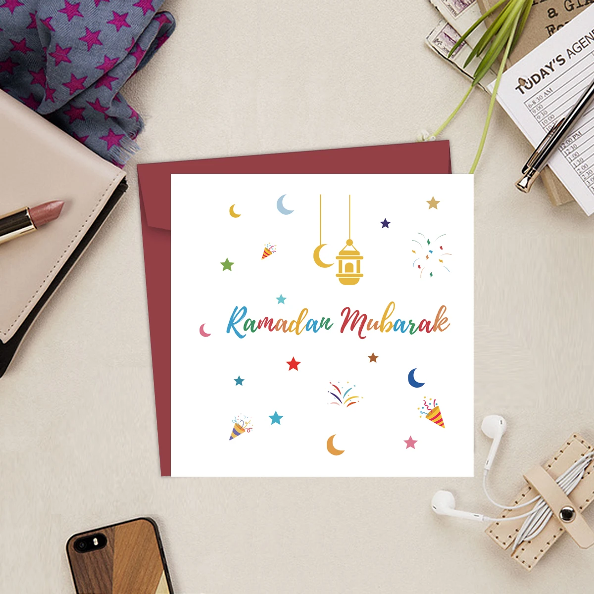 Ramadan Mubarak Greeting Card with Envelope,Ramadan Celebration Card for Colleague,Friends Family, Holiday Gift Card for Muslims