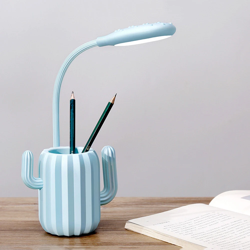 Creative Cactus Shape LED Table Lamp Charging Adjustable Learning Table Lamp with Pen Storage Holder for Study Bedroom Office