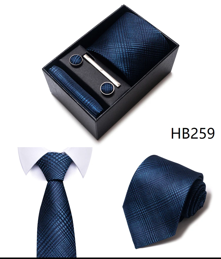 Hochwertige lila gestreifte Krawatte Taschentuch Manschettenknopf Set für Männer Krawatte Urlaub Geschenkbox Anzug Zubehör Hochzeit Gravats – Detail 36
