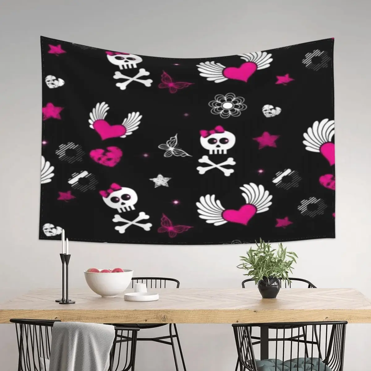 

Cute Emo Goth Skulls Art Tapestry Bathroom Decor Korean Room Decor Room Decoration Aesthetic Decor For Bedroom Tapestry