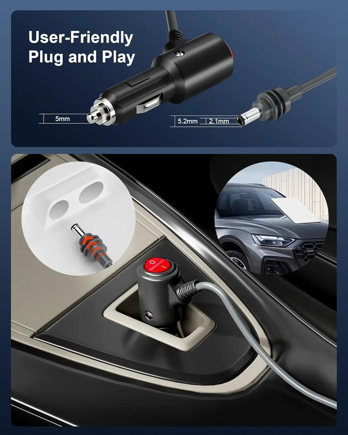 Para starlink mini cabo de alimentação 12v-24v dc adaptador de cigarro de carro com interruptor de luz indicadora led fusível embutido plug and play