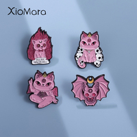 Cartoon Magic Cat Brooch Enamel Pin I'll See You in Hell Badge Lapel Pin Cute Kitten Animal Brooch Punk Jewelry Accessory Gift