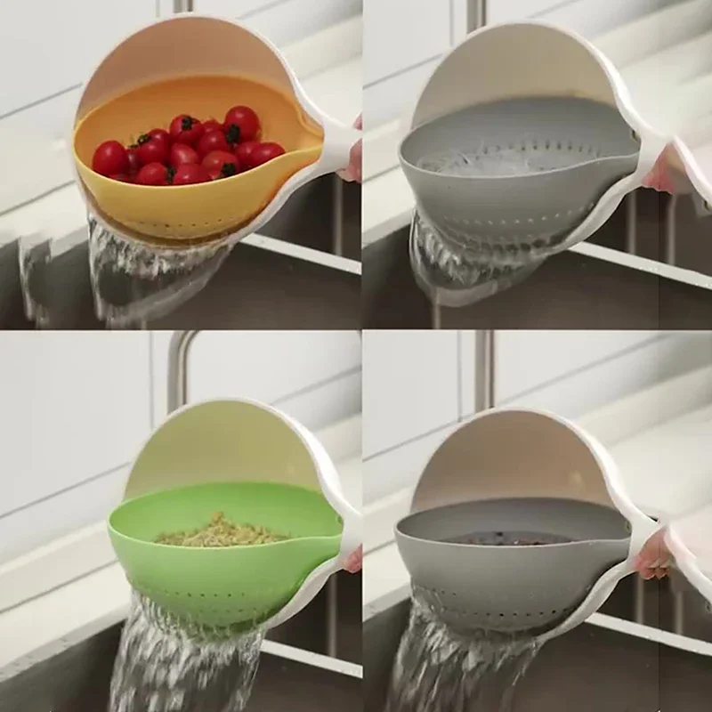 Colander Double-layer Rotatable Drain Basket Strainers Bowls Drainer Washing Vegetables Fruit Basin Cleaning Basket with Handle