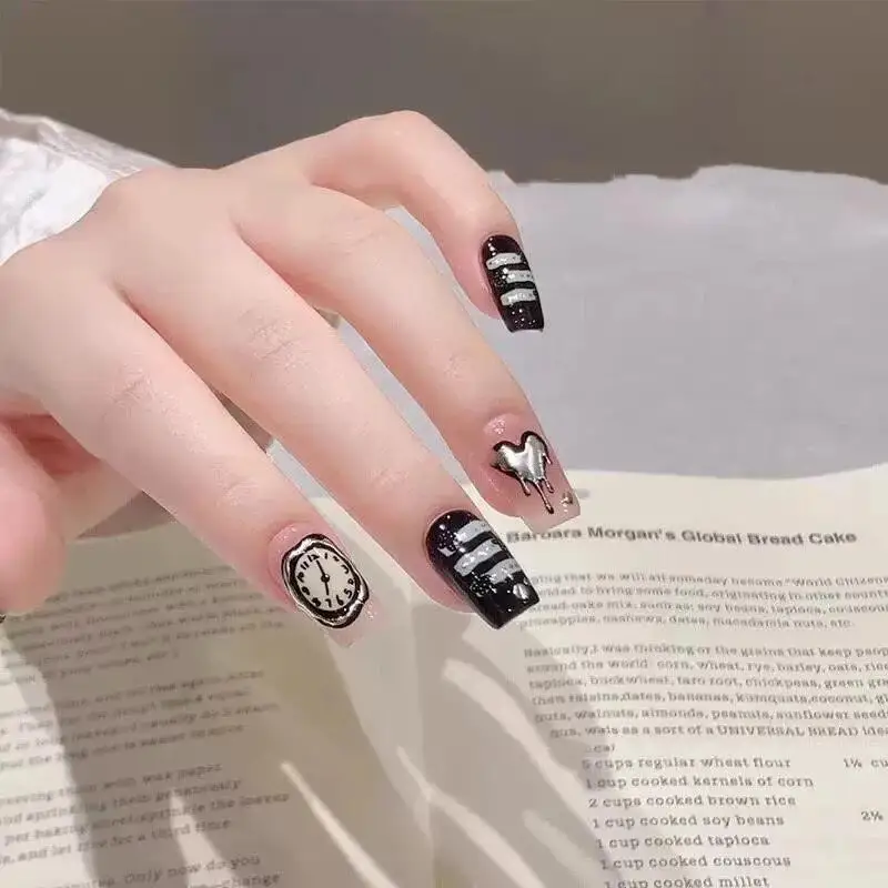 

【Nice】Silver Lava Annual Ring Cherry Clock Watch Starburst Love Heart Rate Chart Moon Star Line Bowknot Line Nail Art Stickers