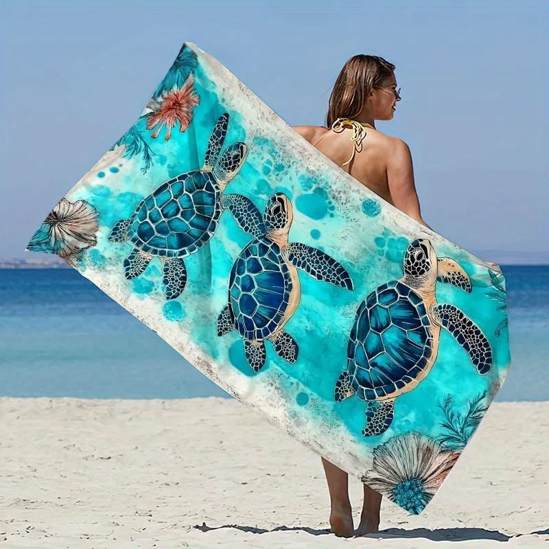 

Пляжное полотенце с изображением морской черепахи, 1 шт., быстросохнущее полотенце из полиэстера, легкое и мягкое, для плавания и путешествий, унисекс, идеально подходит для пляжа, серфинга.