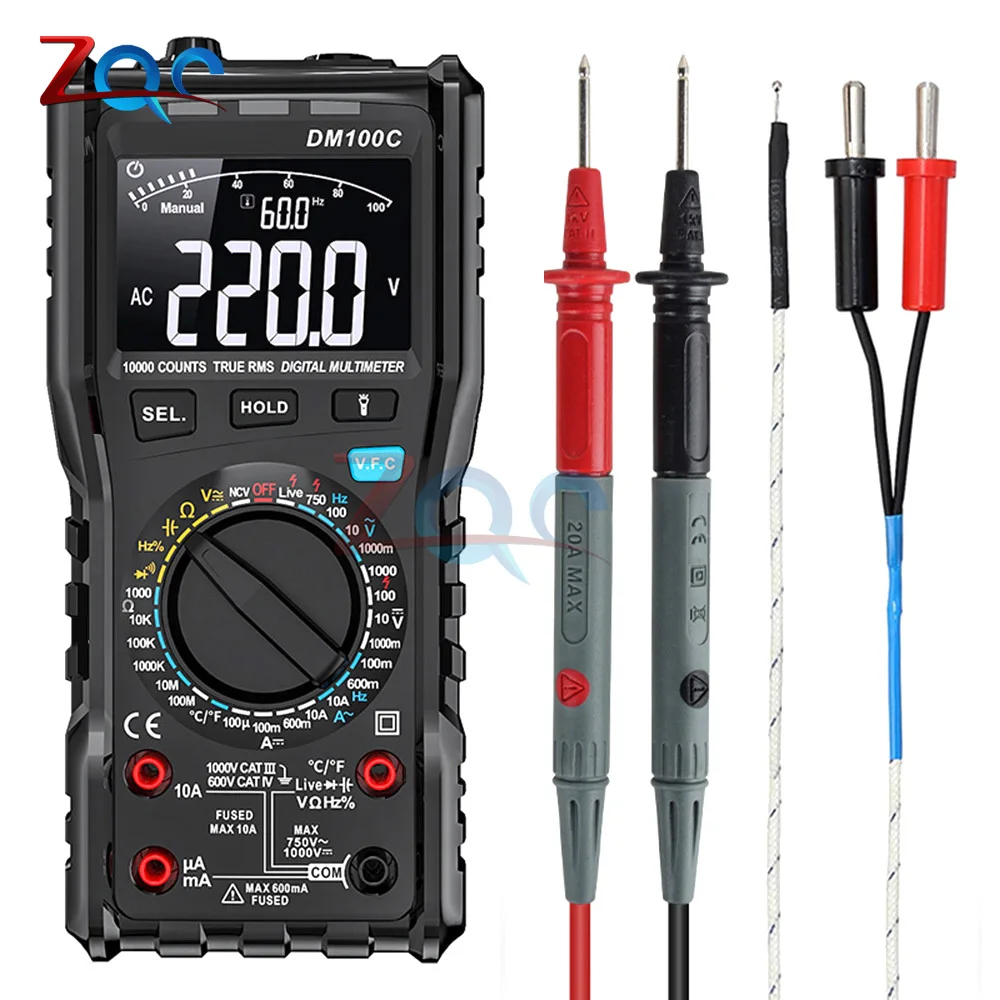 

Digital Multimeter Multifunction High Precision Anti-burn Type VFC Inverter Manual Automatic Electrician Voltmeter Tester DM100C