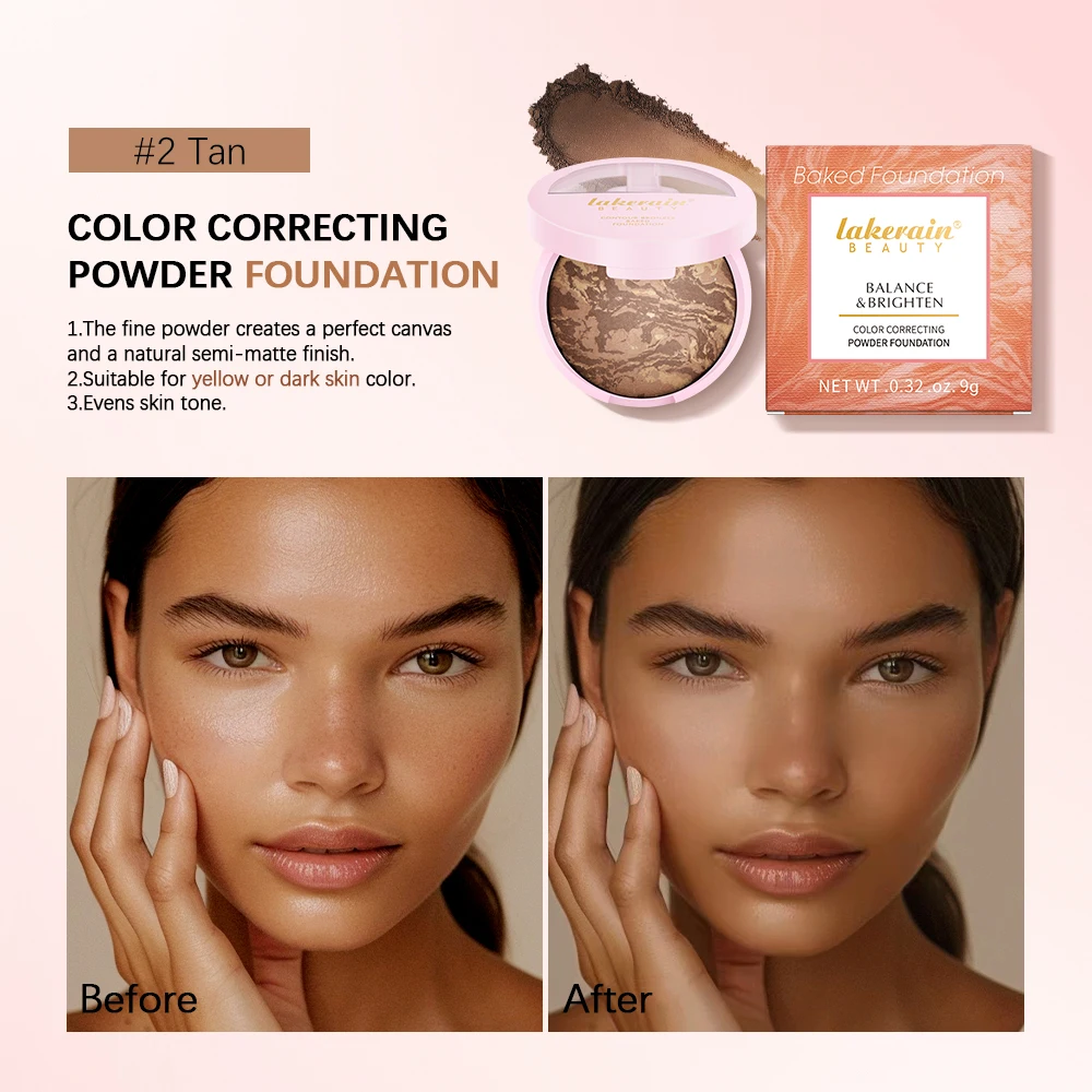 NEW YORK Baked Brighten Color Correcting Powder Foundation Fair Buildable Light to Medium Coverage Demi-Matte Natural Finish