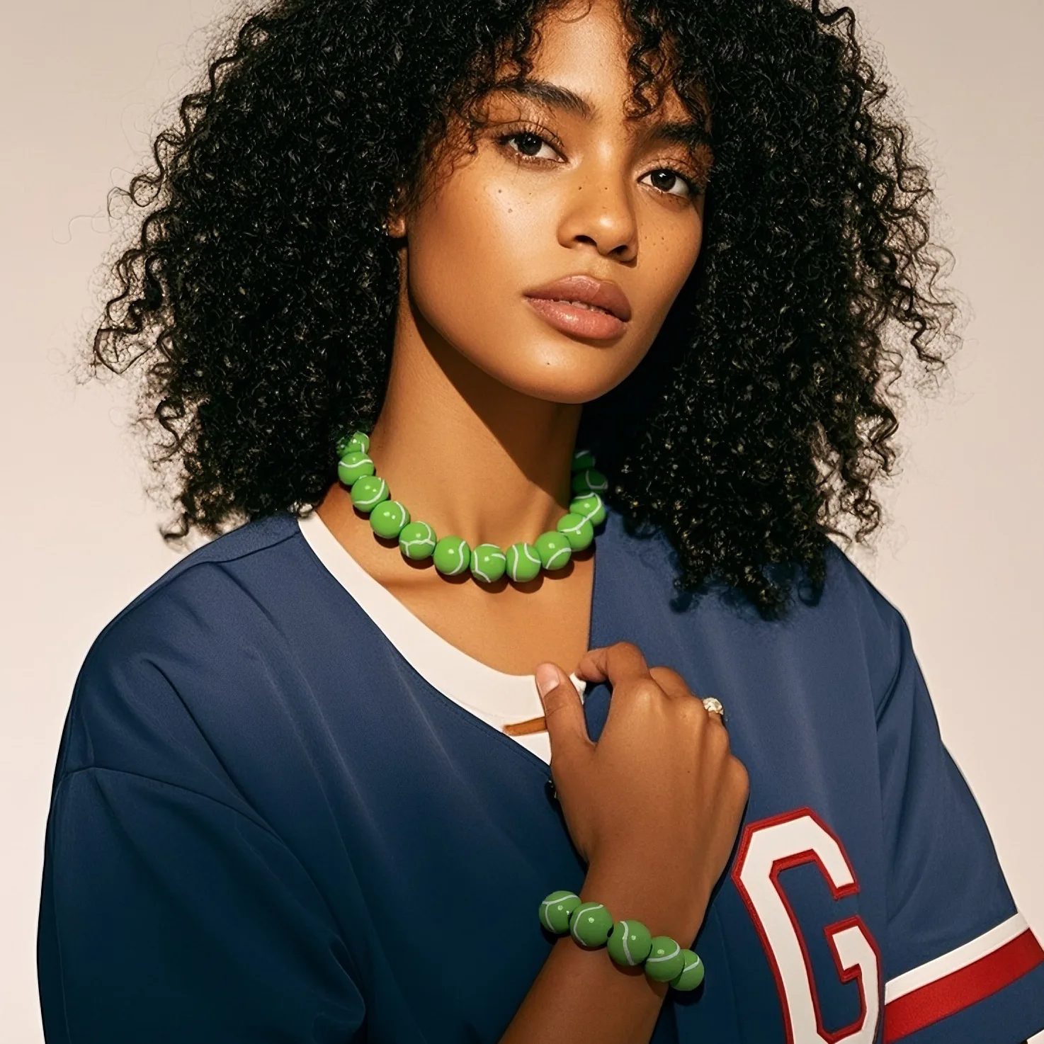 

DIY accessories Tennis girl suit, cross-border fashion tennis ball necklace bracelet nk23450