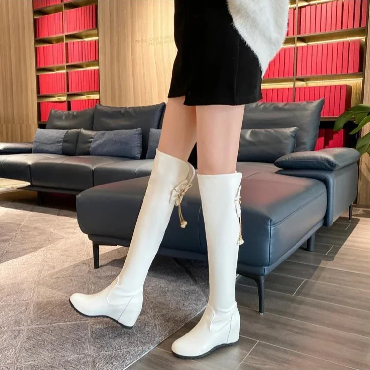 2026 Autumn Winter New Sweet High Heel Over Knee Boots Hidden Wedge Slimming Slope Heel Tall Boots Versatile Shoes
