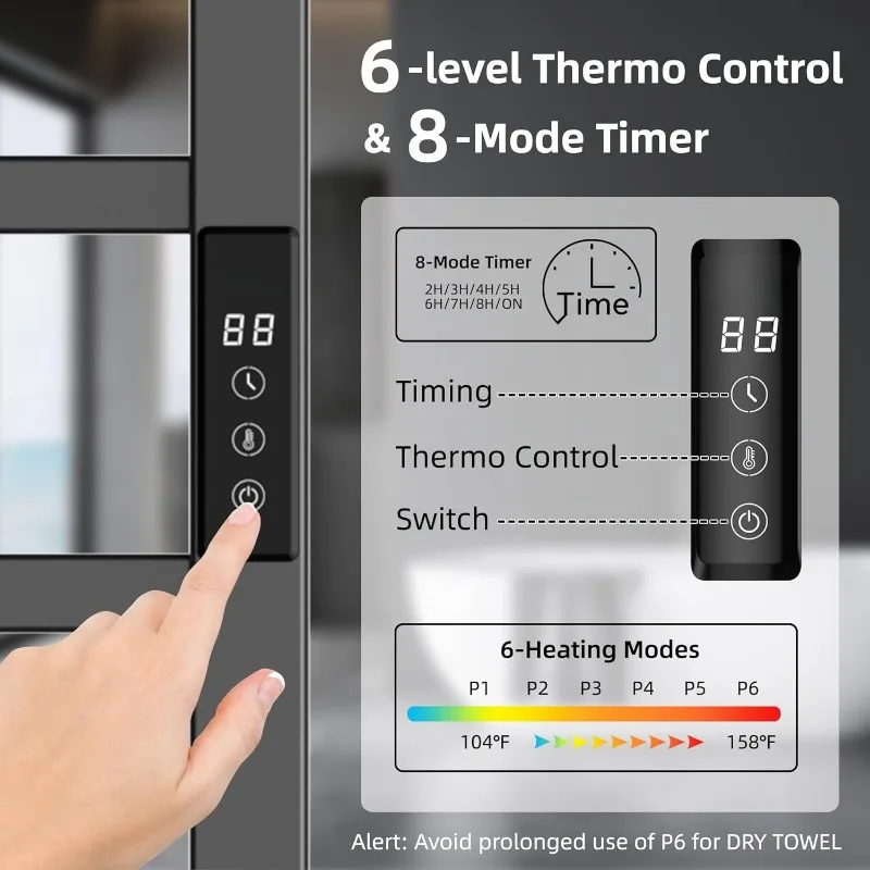 Heated Towel Rack, 10-Bar  Warmer Rack for Bathroom, Wall Mounted  Warmer, Electric Drying Rack with Ti