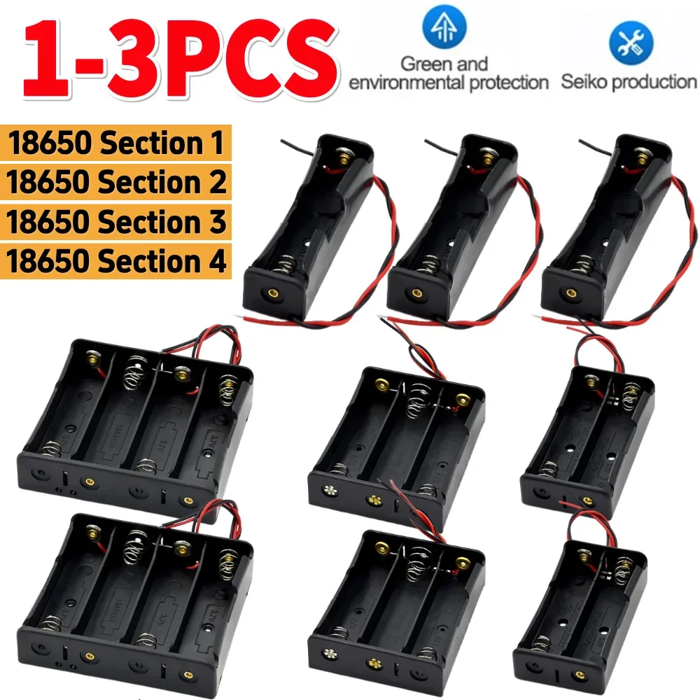 

1-3pcs 18650 Battery Holder Box 1 2 3 4 Slot Plastic Storage Box with Wire Lead Black for 18650 3.7V battery Case Container