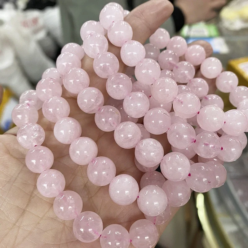 1 pçs pó natural cristal pedra preciosa frisado pulseira mineral rosa quartzo sorte cristal cura pedra série jóias pedra presente
