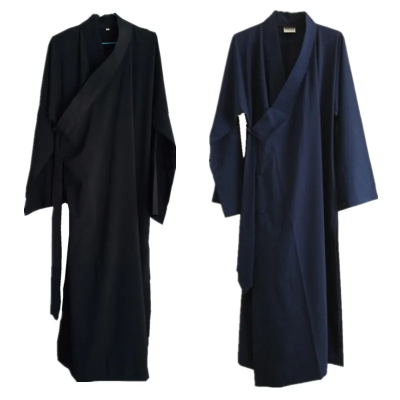 Men Women Cotton Blend Kung Fu Tai Chi Suit Long Robe Martial Arts Dance Spring Autumn Outfit